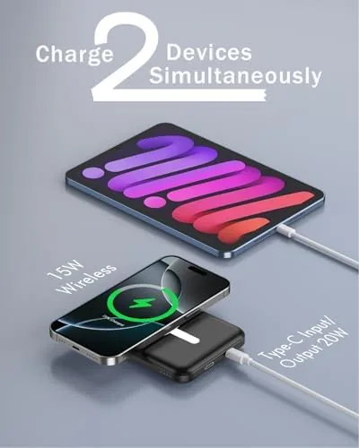 The podoru power bank next to a larger 10,000mAh bank and a wireless pad