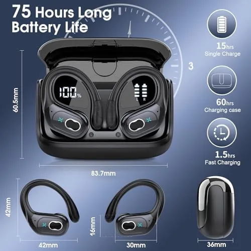 Wireless Earbuds 75H being worn during a gym run with the earhooks in place