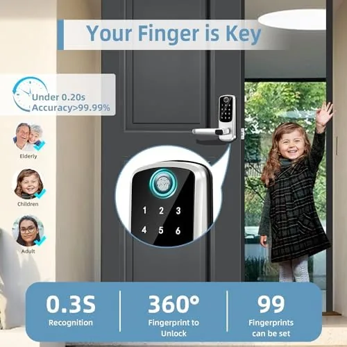 The Smart Lock with Handle Set, Biometric Fingerprint Keyless Entry Deadbolt in real use