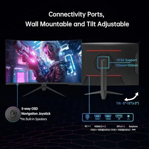 Another view of the KTC 32 Inch Curved Gaming Monitor, FHD 1080p 165Hz Curve