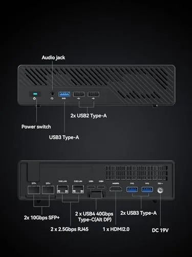 The MS-01 next to a full size tower workstation for size comparison