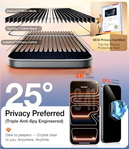 The UltraGlass TOP 9H+ Armor for iPhone 15 Pro Privacy Screen in real use
