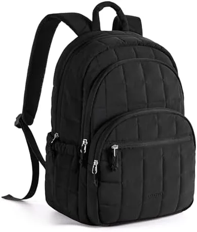 BAGSMART quilted travel backpack with the 15.6 inch laptop compartment open