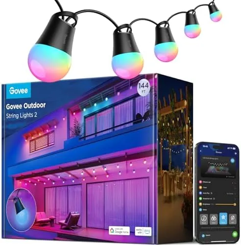 Govee Smart Outdoor String Lights 2, 144ft RGBIC Patio Lights with 45 Bulbs | Review: Tested and Rated