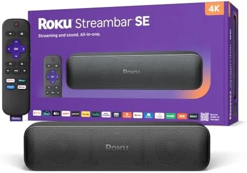 The Roku Streambar SE placed under a television