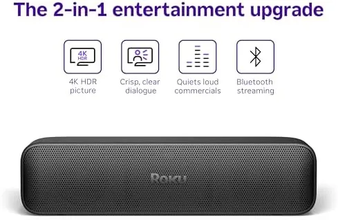 The Roku Streambar SE streaming a 4K movie on a television