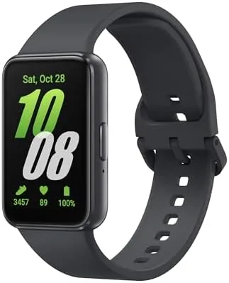 The Samsung Galaxy Fit 3 worn on a wrist showing the AMOLED display