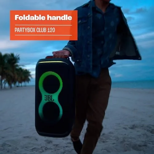 A host rolling the JBL PartyBox Club 120 out to a patio for a gathering