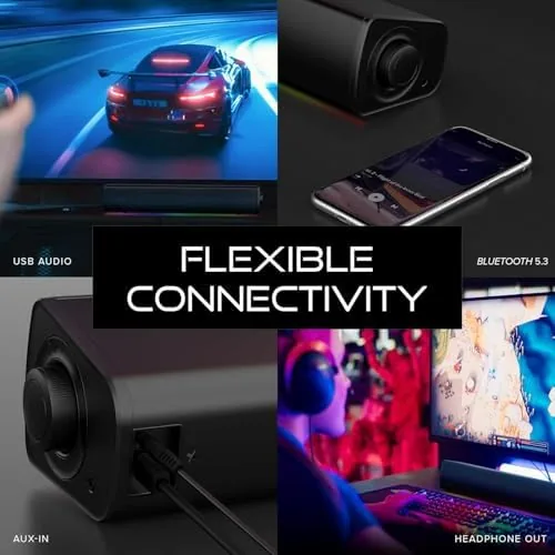 The Creative Sound Blaster GS3 Compact RGB Gaming Soundbar, Superwide, Black in real use