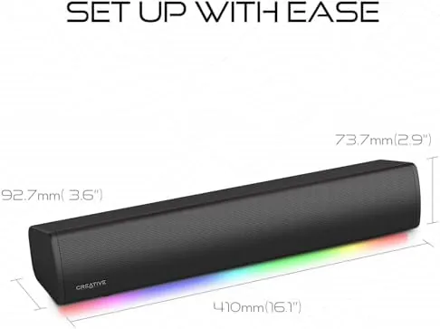 Another view of the Creative Sound Blaster GS3 Compact RGB Gaming Soundbar, Superwide, Black