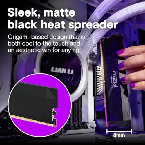 The Crucial Pro modules installed in a finished PC build