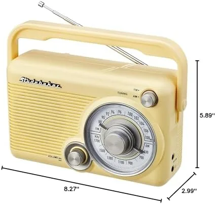 Another view of the Studebaker SB2002YL Portable AM/FM Radio with Headphone Jack and Aux-in