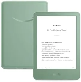 Close up of the matcha green finish and the matte back of the new Kindle