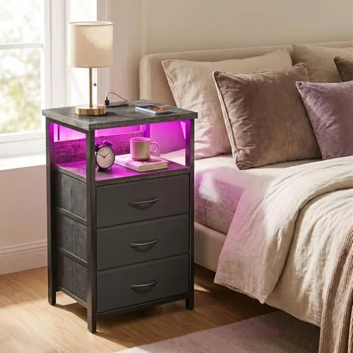 Close look at the Fixwal Night Stand with 3 Fabric Drawers, Nightstand with Charging build quality