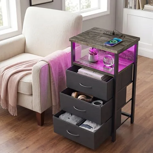 The Fixwal Night Stand with 3 Fabric Drawers, Nightstand with Charging compared in context