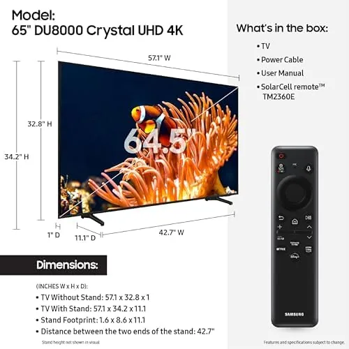 Close up of the slim edge profile of the Samsung DU8000 TV