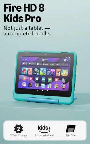 Overview of the Amazon Fire HD 8 Kids Pro tablet (newest model), ages
