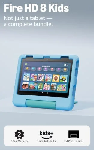 Overview of the Amazon Fire HD 8 Kids tablet (newest model), ages 3-7.