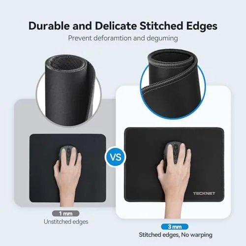 Close look at the TECKNET Mouse Pad with Durable Anti-fray Stitching, Black Small Mousepad build quality
