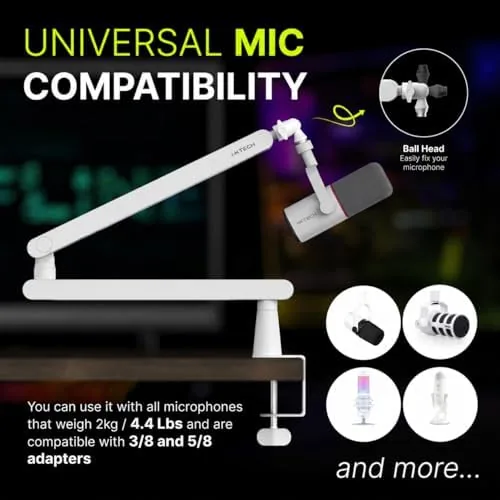 Close look at the White Microphone Boom Arm Stand Low Profile Boom Arm Adjustable build quality