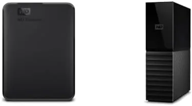 WD Elements 5TB portable drive and WD My Book 16TB desktop drive side by side