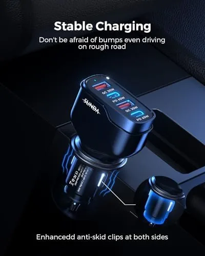 Another view of the SUNDA 120W USB C Fast Car Charger, 4-Port (2 USB-C