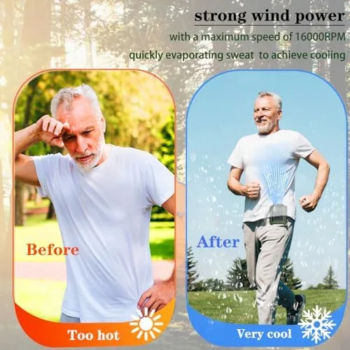 Another view of the CAZOKASI Personal Waist Clip Fan Rechargeable Wearable Hand Free Wearable
