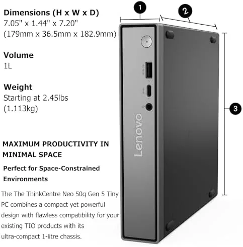 Another view of the Lenovo ThinkCentre neo 50q Gen 5 Mini Desktop PC, Intel