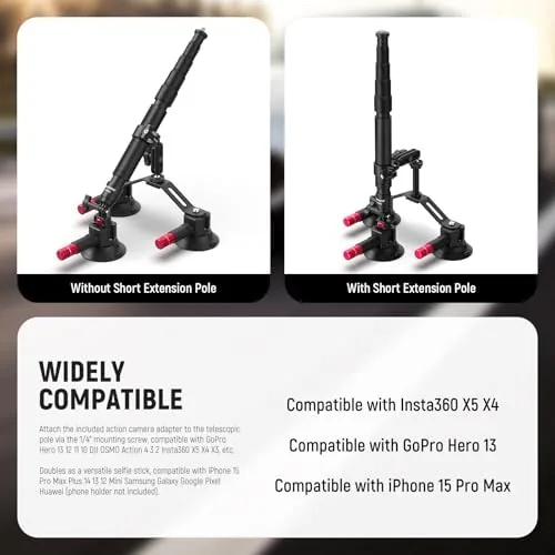 Close look at the NEEWER Triple Suction Cup Car Mount Compatible with Insta360 X5 build quality