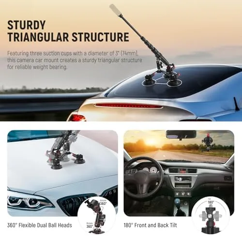 The NEEWER Triple Suction Cup Car Mount Compatible with Insta360 X5 in real use