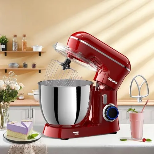 Freshly baked loaves and cookies beside the red Honinst mixer