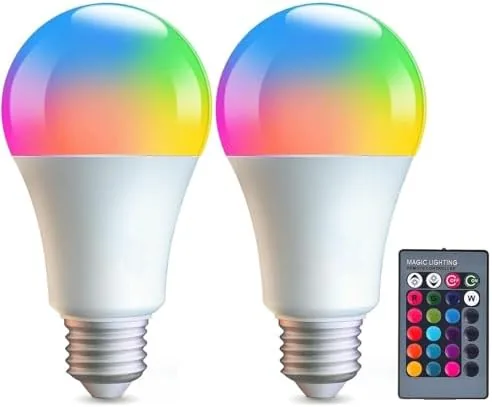Overview of the 2Pack RGB Color Changing Light Bulbs,A19 E27 RGBW LED Light
