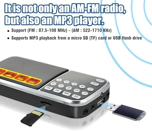 Close look at the B03 Small Radios Portable AM FM,Micro SD/TF Card Slot and build quality