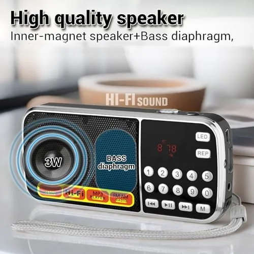 Another view of the B03 Small Radios Portable AM FM,Micro SD/TF Card Slot and