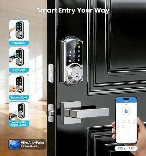 Close look at the Veise VE06-L Smart Deadbolt Lock with 2 Lever Handle Set build quality