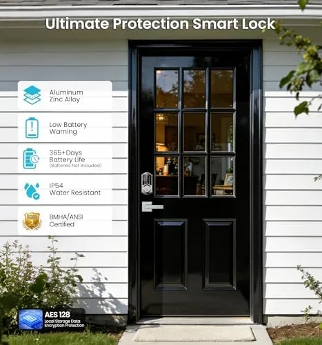 Another view of the Veise VE06-L Smart Deadbolt Lock with 2 Lever Handle Set