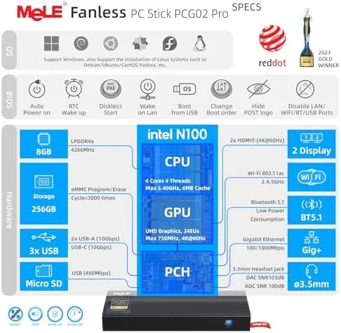 Close look at the MeLE PCG02 Pro Mini PC Stick, N100 8GB 256GB Mini build quality