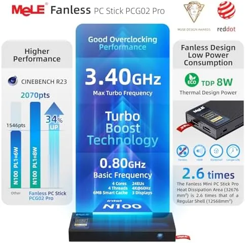 Detail shot of the MeLE PCG02 Pro Mini PC Stick, N100 8GB 256GB Mini features