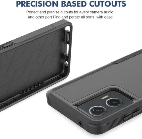 The cased phone held in hand with the textured grip visible