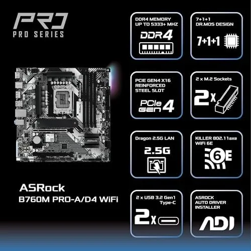 Completed build with the B760M Pro-A/D4 WiFi installed in a case