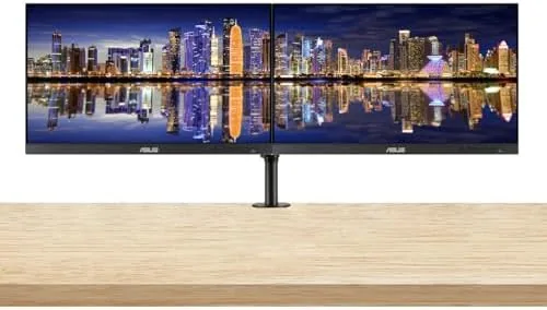 Two ASUS ProArt PA278QV monitors arranged on the dual stand