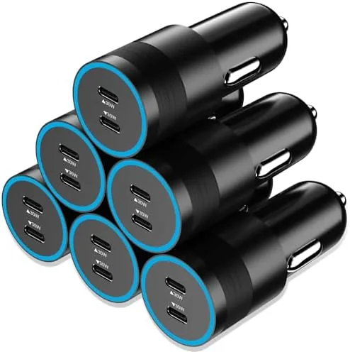 6 Pack 60W USB C Fast Car Charger 2-Port Adapter for iPhone/Android Phones | Review: Tested and Rated