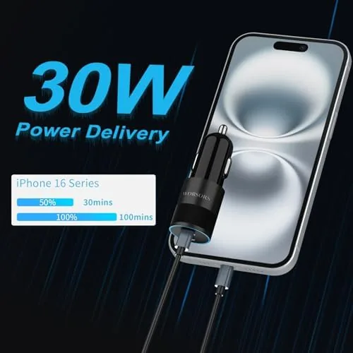 Close look at the 6 Pack 60W USB C Fast Car Charger 2-Port Adapter build quality