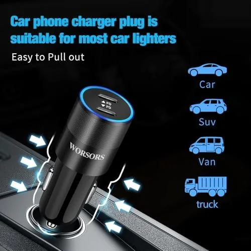 Another view of the 6 Pack 60W USB C Fast Car Charger 2-Port Adapter