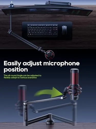The M05 Boom Arm, 360° Rotatable Microphone Stand with Desk Mount in real use