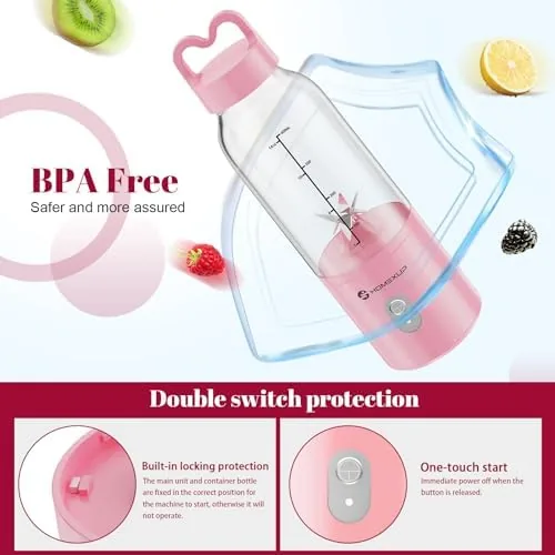 Portable blender with the drinking lid attached ready for travel