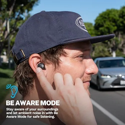 The JLab Go Air Pop+ earbuds being worn during a run