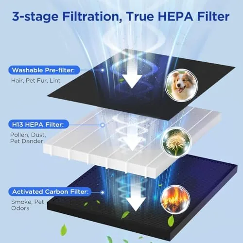 Display showing air quality reading with fan speed indicator on the purifier