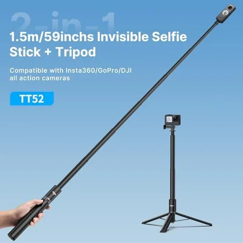 Close look at the ULANZI TT52 2-in-1 Invisible Selfie Stick + Tripod Extension Pole build quality