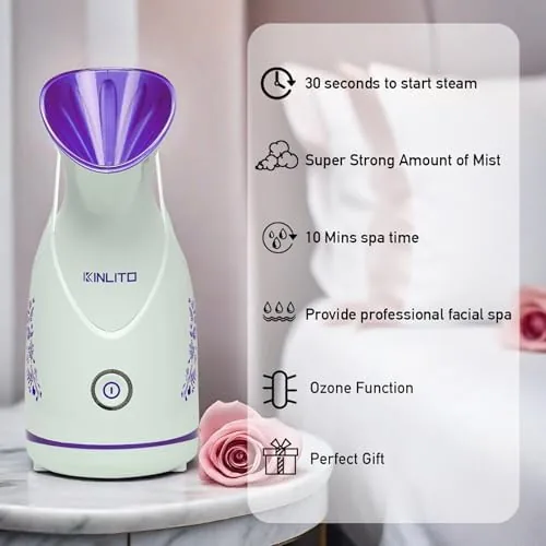 Another view of the KINLITO Facial Steamer Nano Ionic Warm Mist Portable for Home SPA (Purple)